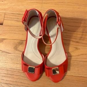 COPY - Cole Haan red open toe sling back wedge shoes with bow